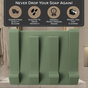 iSoapStone Silicone Soap Dish (USA Patented) Self Draining Bar Soap Holder for Shower Bathroom Sink, Drying Soap Dish Tray Sponge Holder Easy Cleaning Soap Saver Travel Accessories (Eco Green, 2)